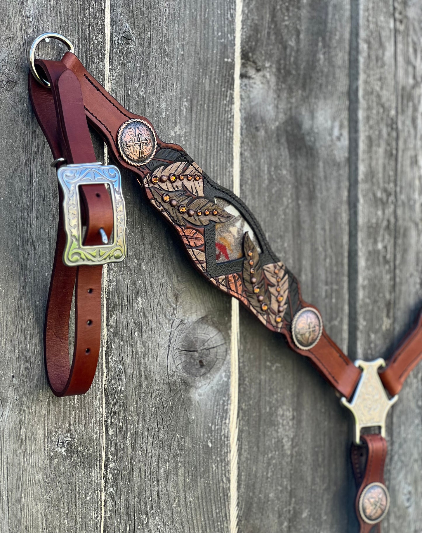 Copper Feather Handmade Leather Breast Collar