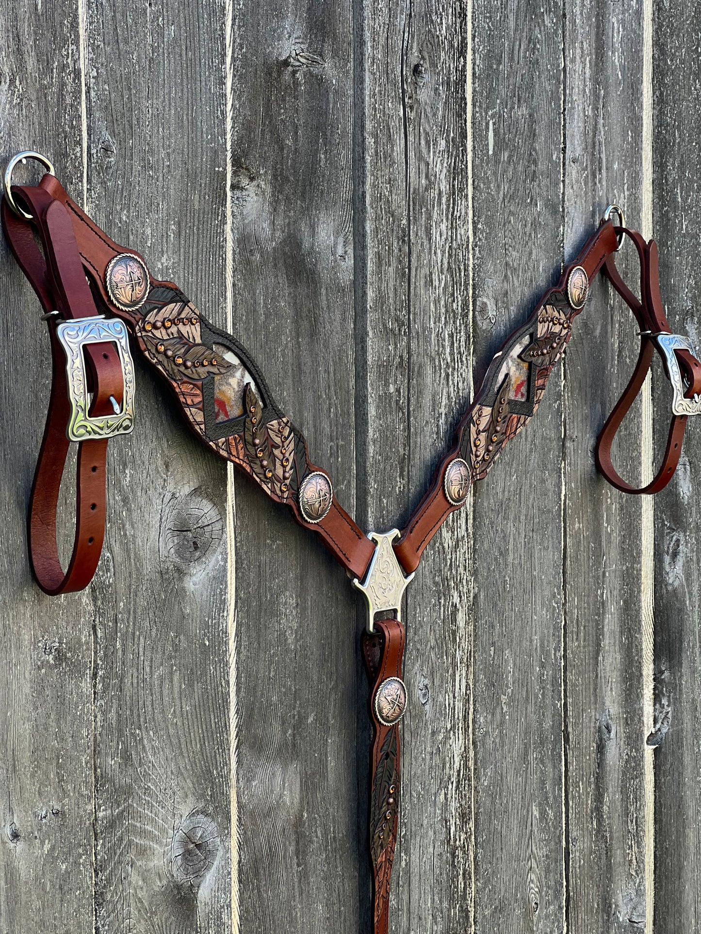 Copper Feather Handmade Leather Breast Collar